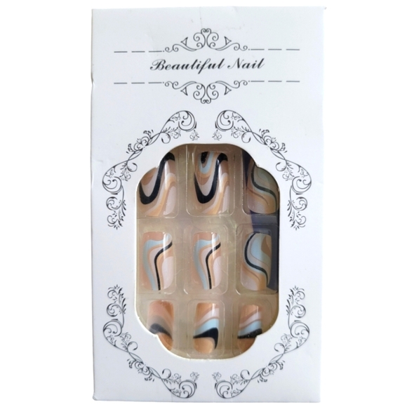 Blue Swirl Medium Length Press On Nails - Picture 1 of 2
